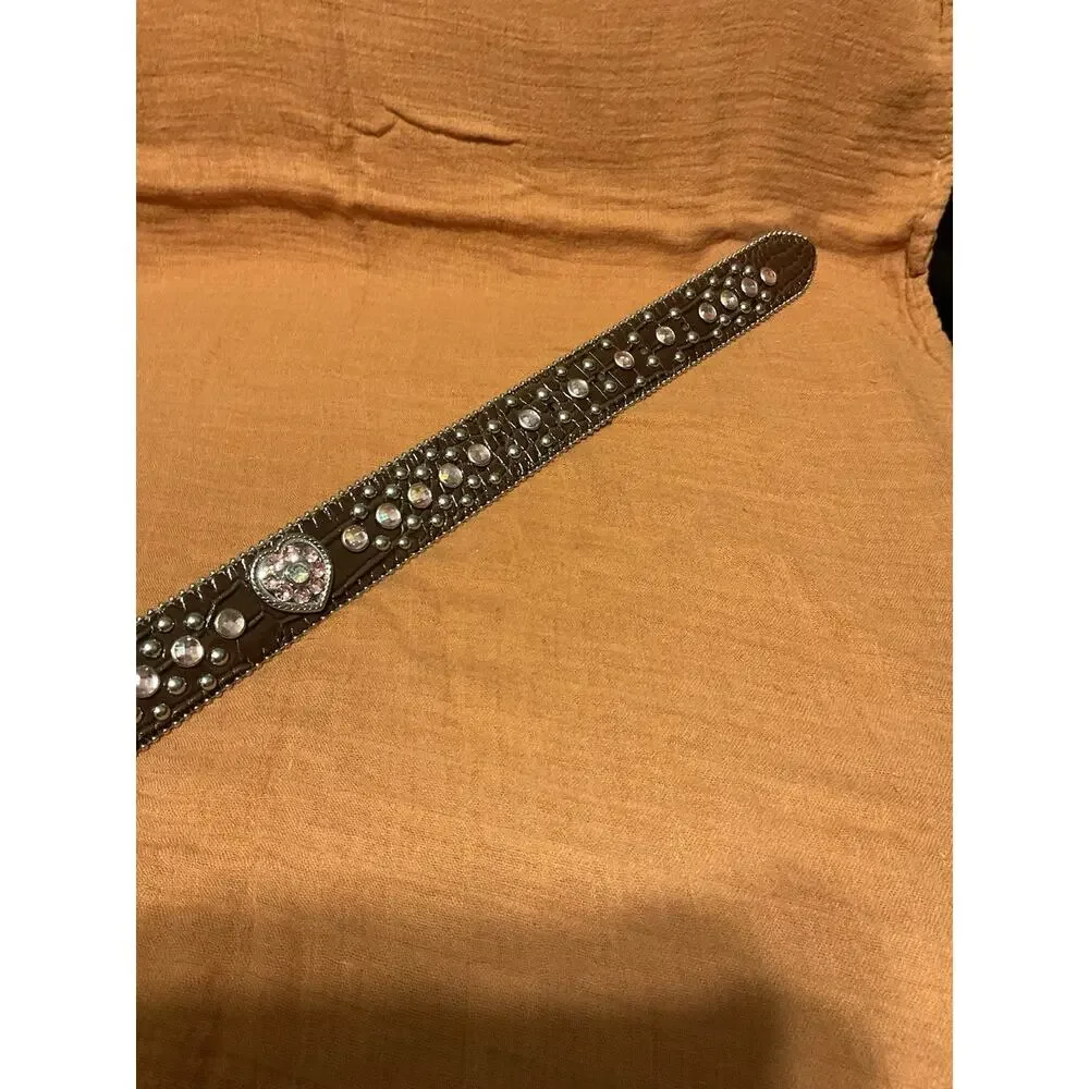 Nocona Pink Heart Rhinestone Leather Belt Girls Western Alligator Print